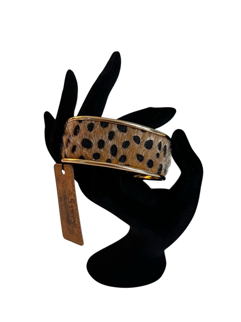 Cheetah Print Faux Fur & Shiny Gold Toned Cuff Bracelet.